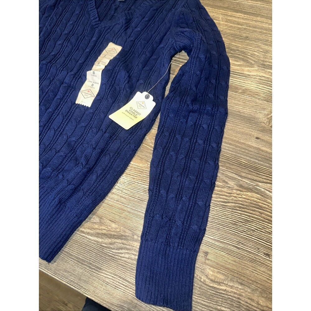 St Johns Bay Women Sweater Navy Cable Knit Long Sleeve V Neck NWT. 10 - Picture 2 of 8